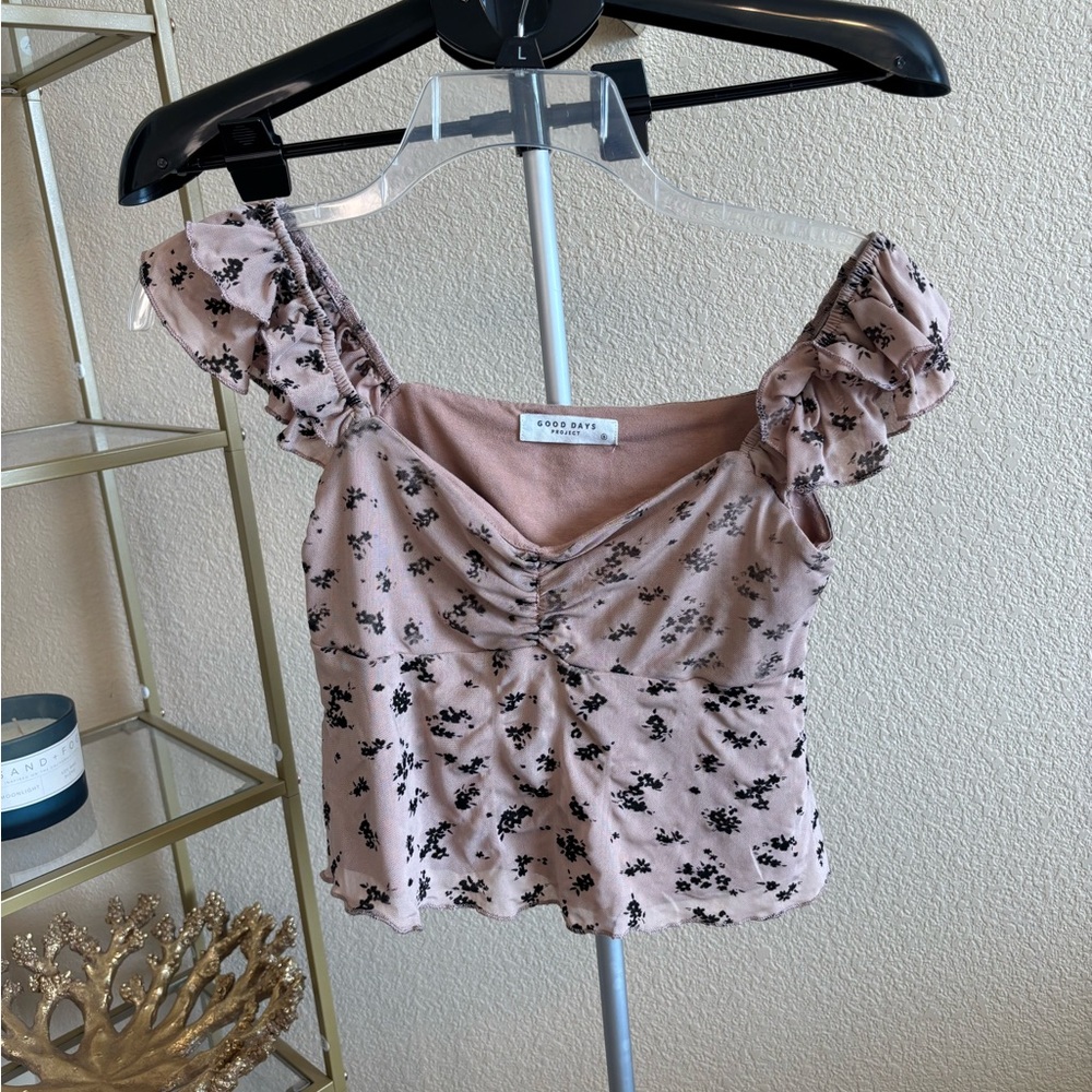 Good Days Project Cottagecore Floral‎ Ruffle Sleeve Top